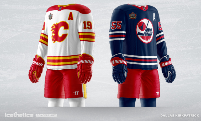 A close up look at the Winnipeg Jets Heritage Classic jersey