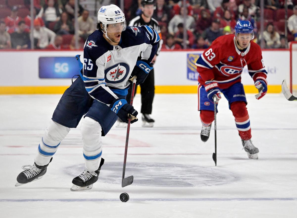 Winnipeg Jets' Brad Lambert (47) looks on during the opening day of NHL  hockey training camp in Winnipeg, Manitoba, Thursday, Sept. 21, 2023. (John  Woods/The Canadian Press via AP Stock Photo - Alamy